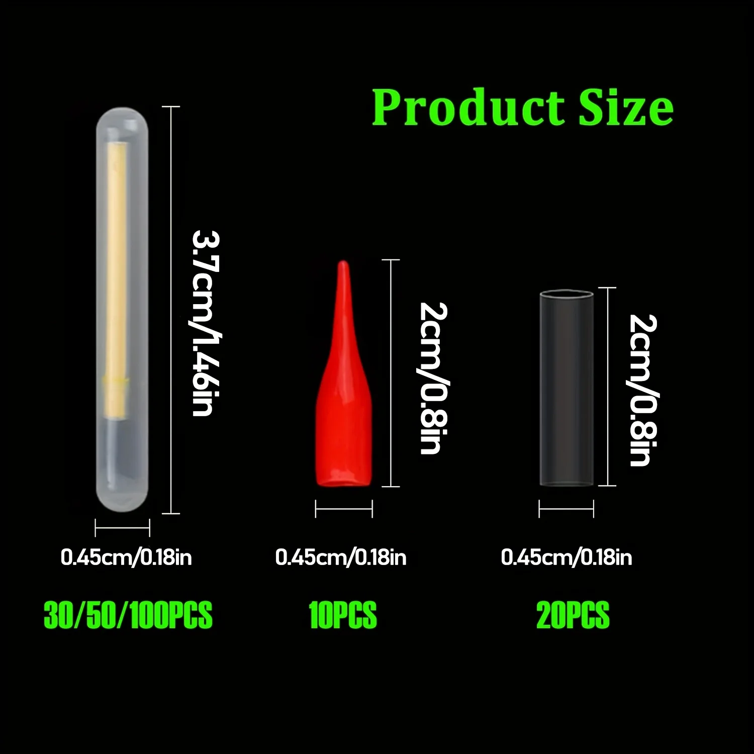 TAKBAS 30/50/100 barras luminosas de pesca, luces de punta de caña para pesca nocturna, barras luminosas verdes, accesorios para flotador luminoso de pesca - imagen 3