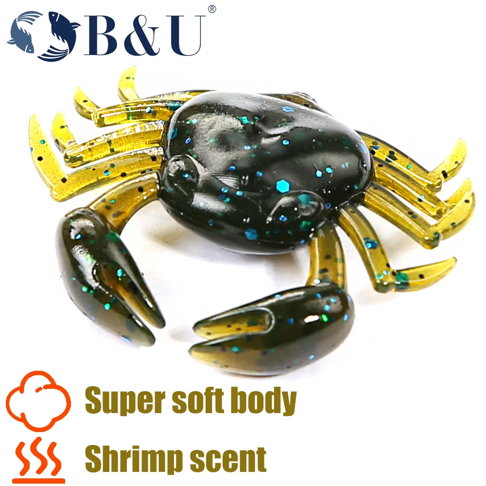 B & U 12 Uds señuelo de cangrejo simulación 3D cebo de cangrejo cebo Artificial cebo suave lubina Wrasse Cod anzuelo de pesca de mar herramienta de aparejos - imagen 5