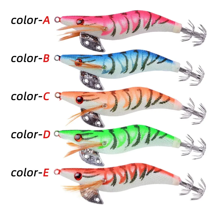 10 Uds. Cebo de pesca duro, señuelo de pesca, plomo, calamar, anzuelo, camarones de madera, Señuelos de pesca artificiales, pulpo, sepia, camarones - imagen 2