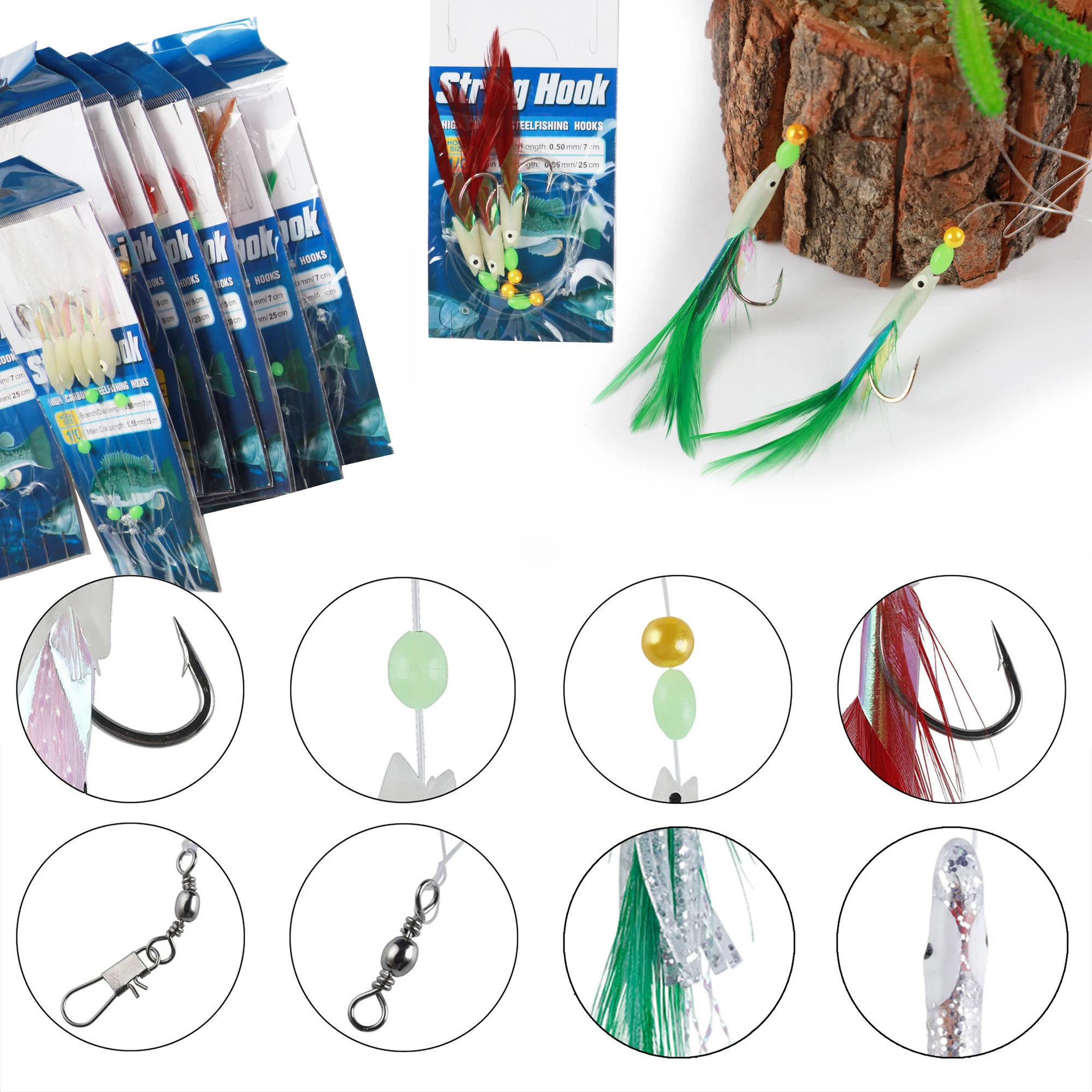 Anzuelos Sabiki para pesca con señuelos luminosos giratorios cuentas - imagen 3