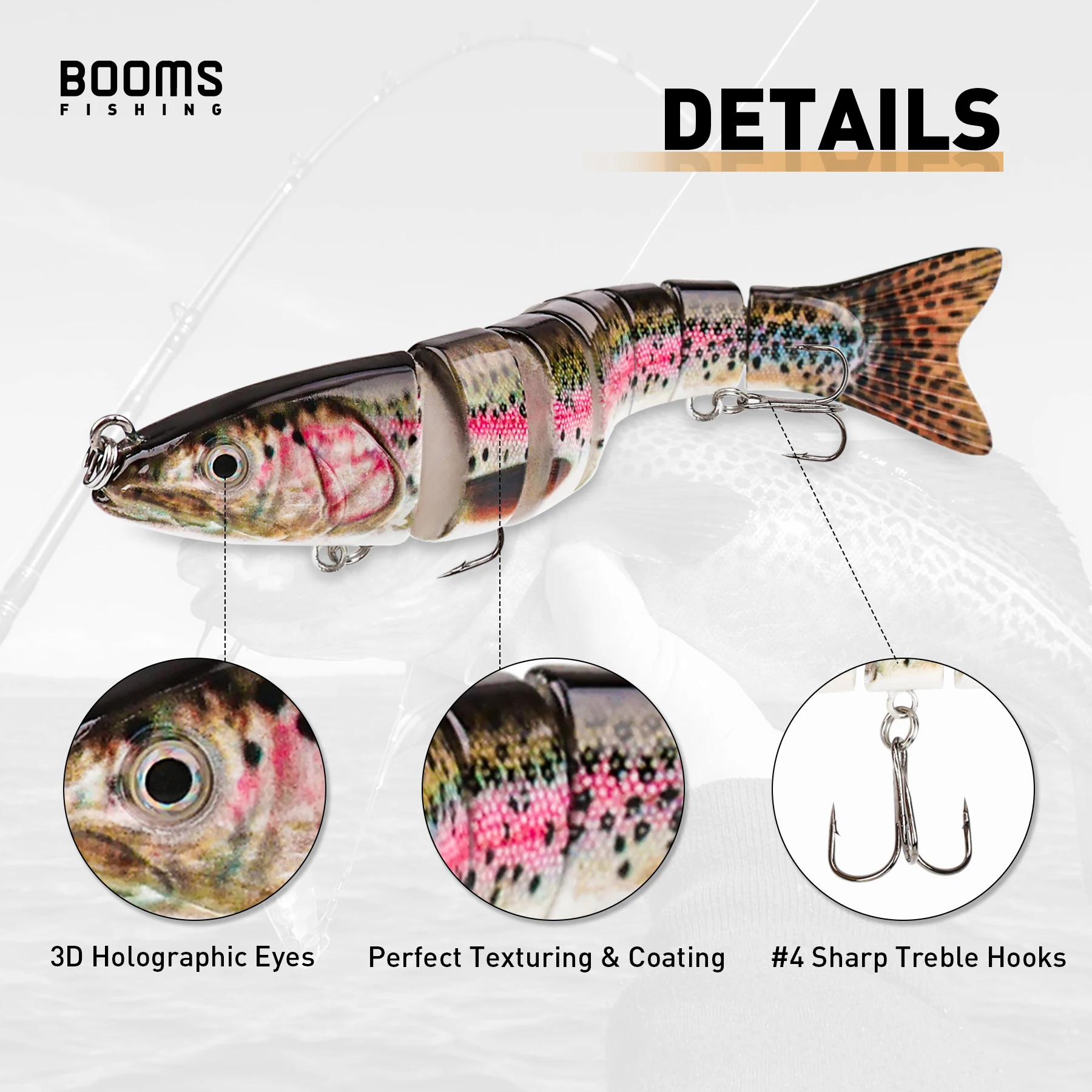 Booms Fishing MJ2 3 uds señuelos duros 10cm 29g Swimbait cebo anzuelo señuelo de pesca hundimiento lento biónico segmentado aparejos oscilantes cebo - imagen 4