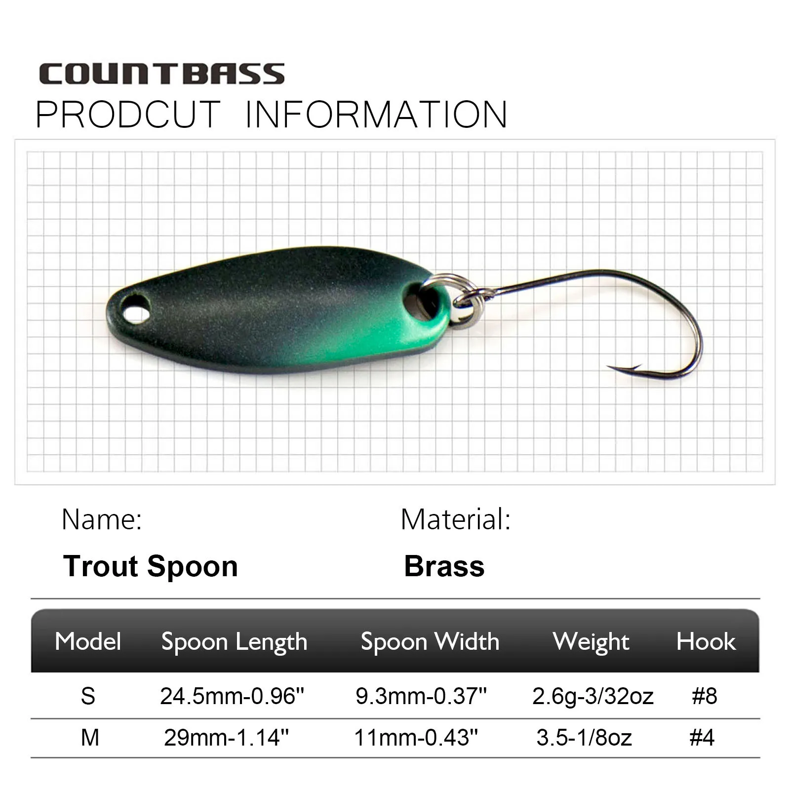 Micro cuchara de pesca Countbass con un solo anzuelo coreano, tamaño 3/32oz 1/8oz, Señuelos de pesca de lubina, trucha de agua dulce, salmón, Lucio - imagen 2