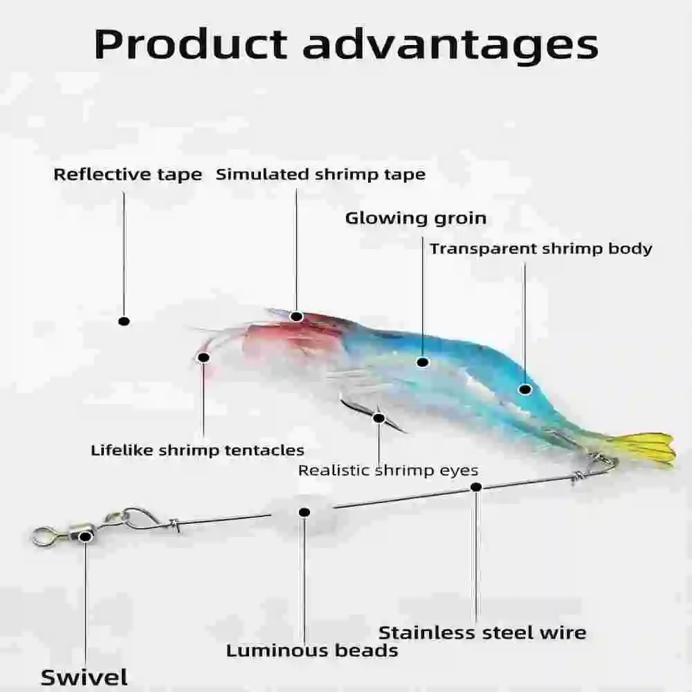 Señuelo de Camarón con anzuelos luminosos, cebo de pesca suave, aparejos de silicona, cebos artificiales, accesorio de pesca - imagen 3