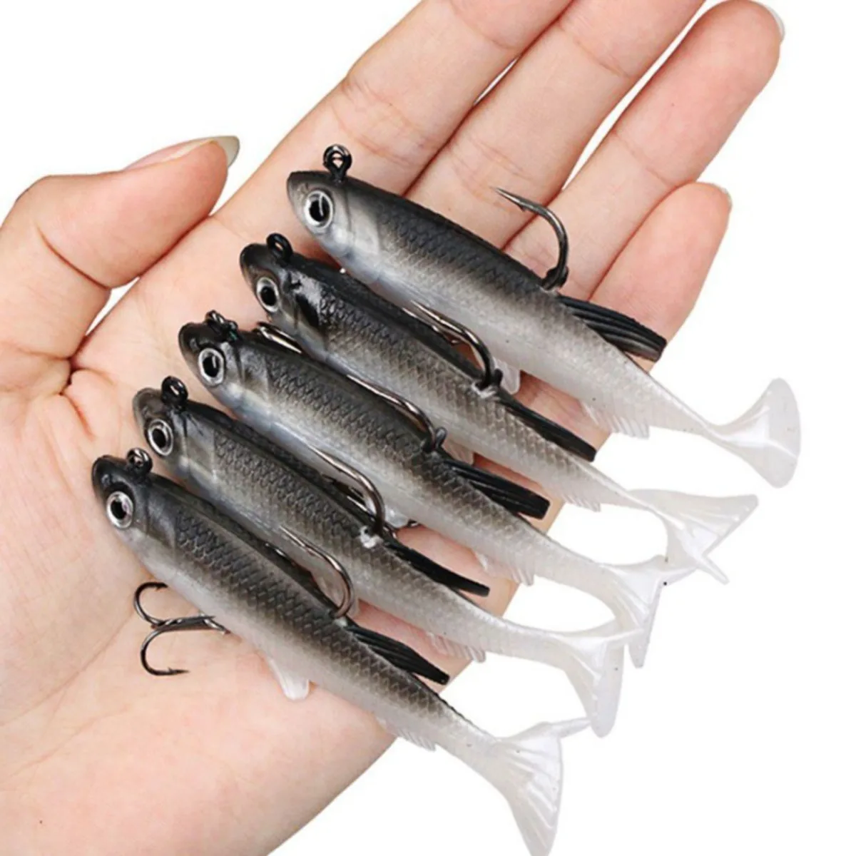 5 unids/lote anzuelo de silicona suave juego de cebo Swimbait 8cm 12,5g Wobblers de pesca cebos de goma artificiales para Lucio señuelo de lubina aparejos - imagen 2