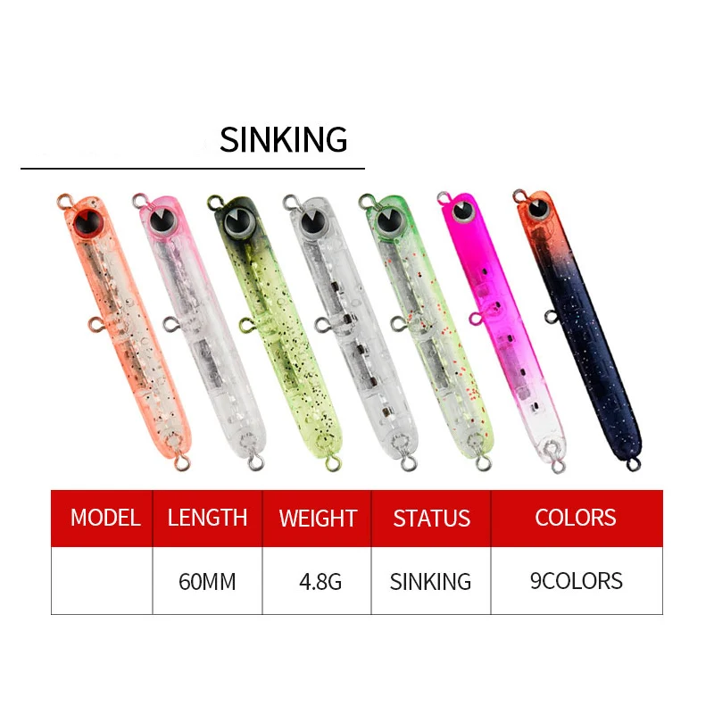 Lápiz de gravedad que se hunde, señuelo de pesca pesado, 60MM, 4,8G, cebo de plástico duro para agua salada, pececillo, Wobbler - imagen 2
