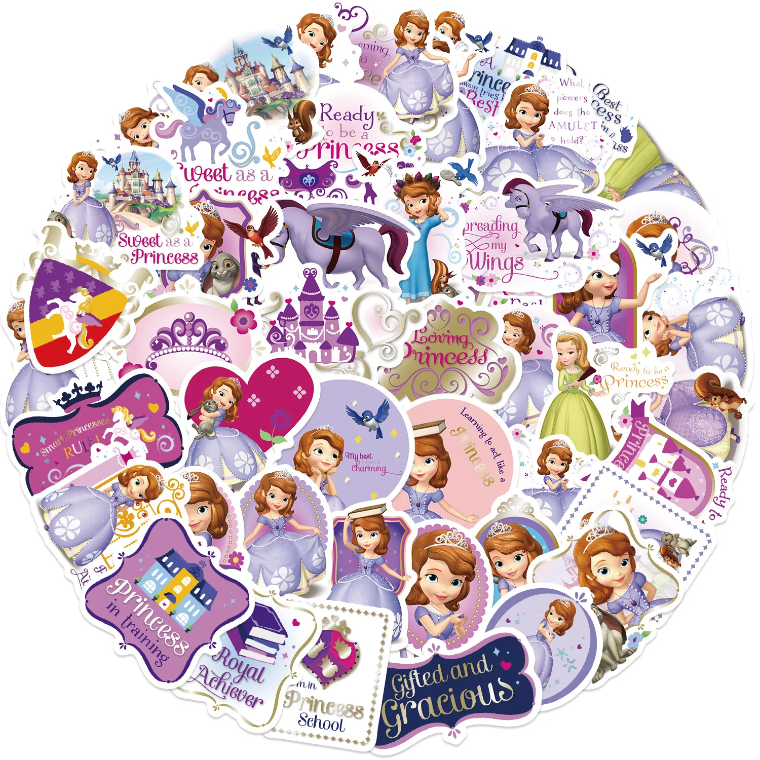 50 Uds. De pegatinas de película de dibujos animados de Disney Sofia, la primera princesa, teléfono, portátil, equipaje, guitarra, cuaderno, pegatinas impermeables, juguete - imagen 3