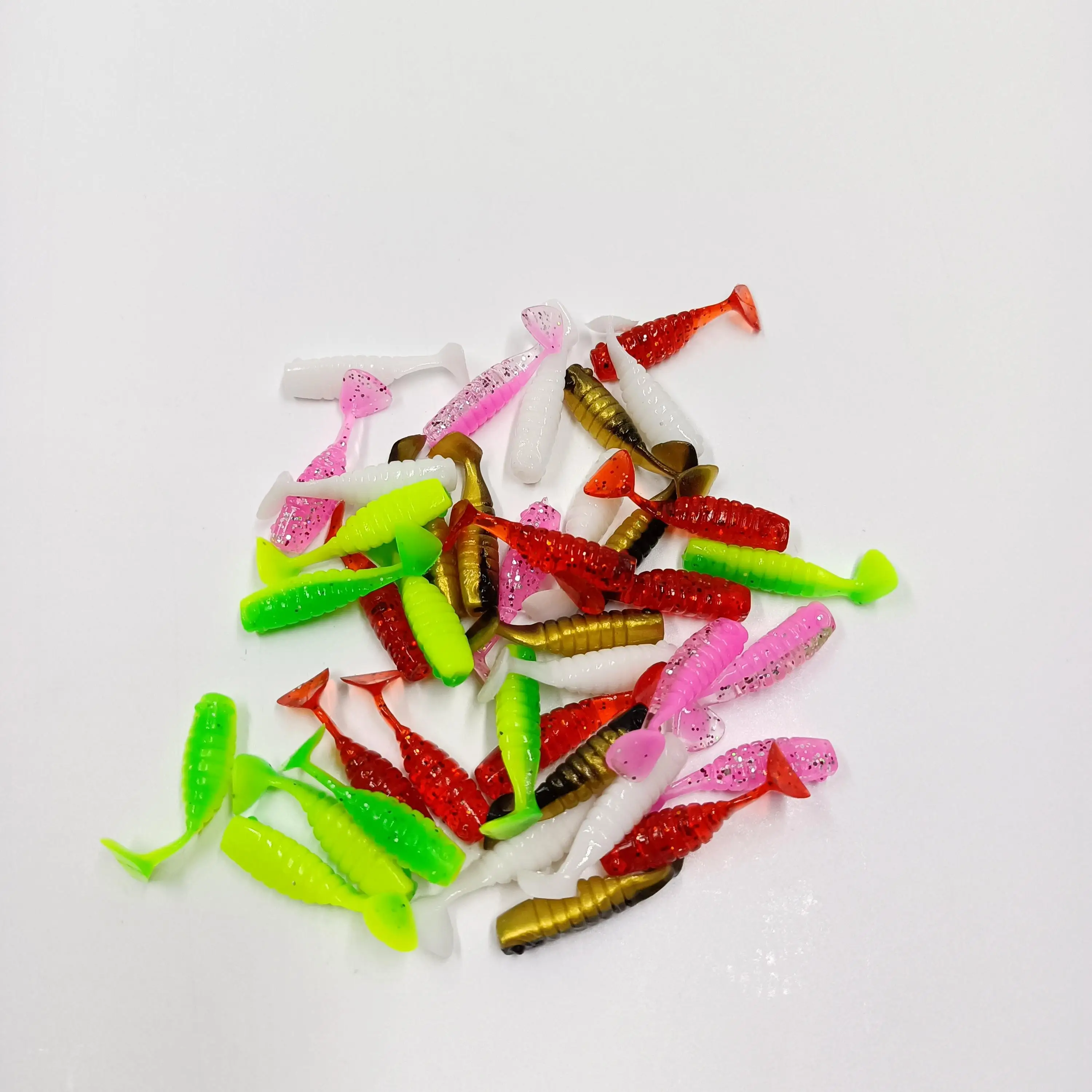 DUODUOYU 30 Uds Mini Señuelos de Pesca blandos 30mm/0,6g pequeño señuelo de gusano con cola en T cebo Artificial de silicona aparejos de pesca de Lucio - imagen 5