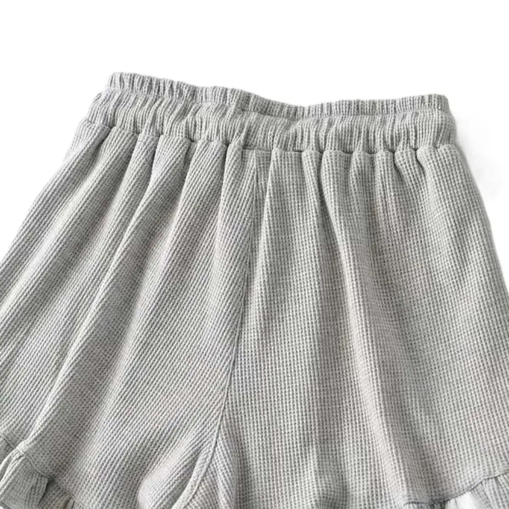 Pantalones cortos cintura alta mujer con volantes – Pierna ancha talla grande