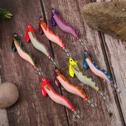 Cebo de madera para camarones, plantilla de calamar, Paulownia, señuelo de calamar de madera, plantilla de pulpo, plantilla de mar, juego de pesca, anzuelos de calamar