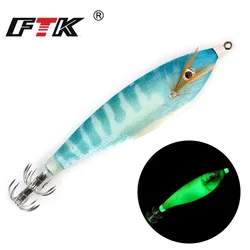 FTK-plantillas luminosas de calamar, señuelo de pesca de mar, pulpo, 11cm, ojos 3D, cebo duro Artificial, anzuelo de calamar de agua salada, 16g