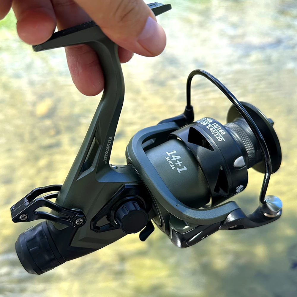 Carrete giratorio de freno doble, frenos delanteros y traseros ligeros, carrete de aleación de aluminio, aparejos de pesca para todas las aguas, rueda de freno - imagen 3