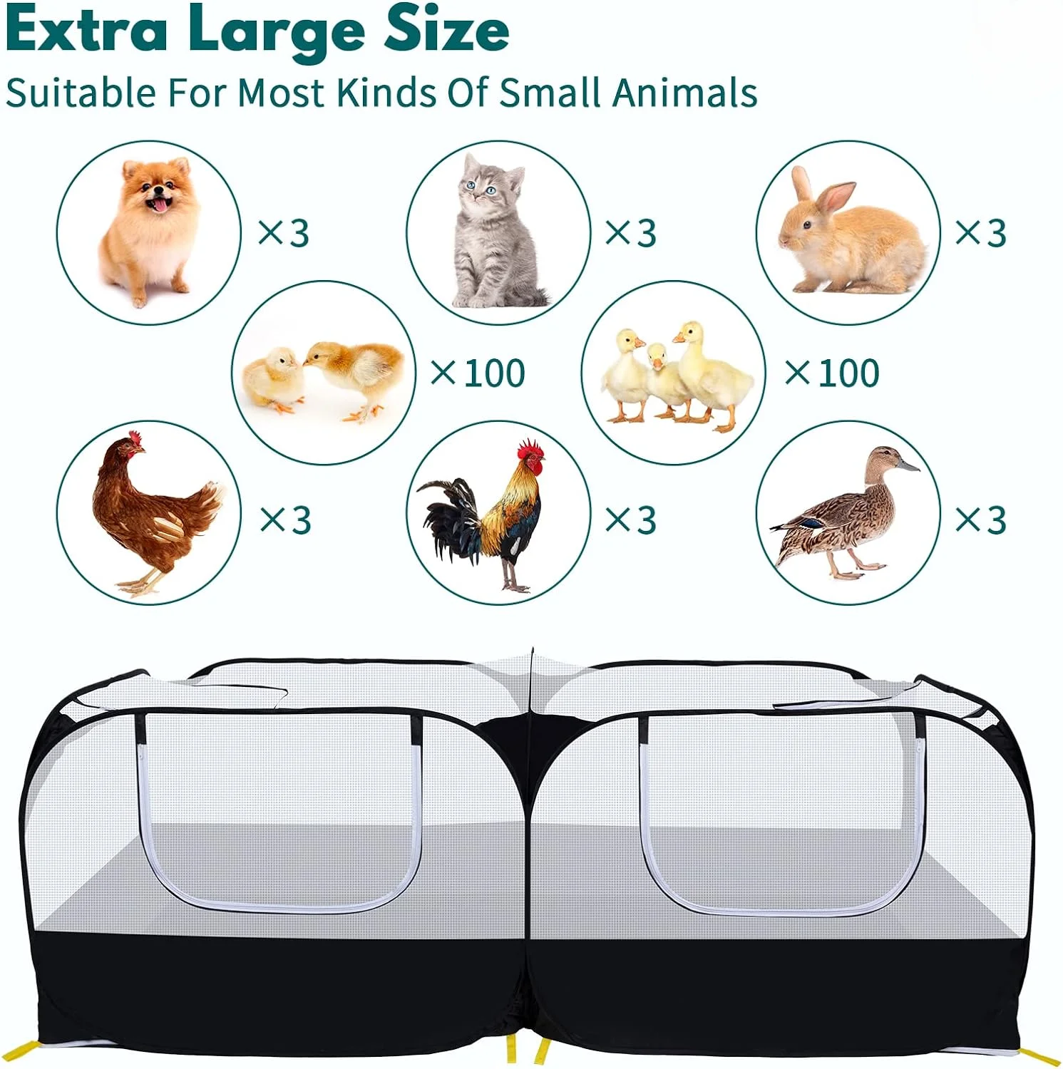 Corralito portátil para animales pequeños, jaula para mascotas, tienda de campaña para gatos, gallinero grande, paredes de malla transparente transpirable, recinto plegable para mascotas - imagen 5