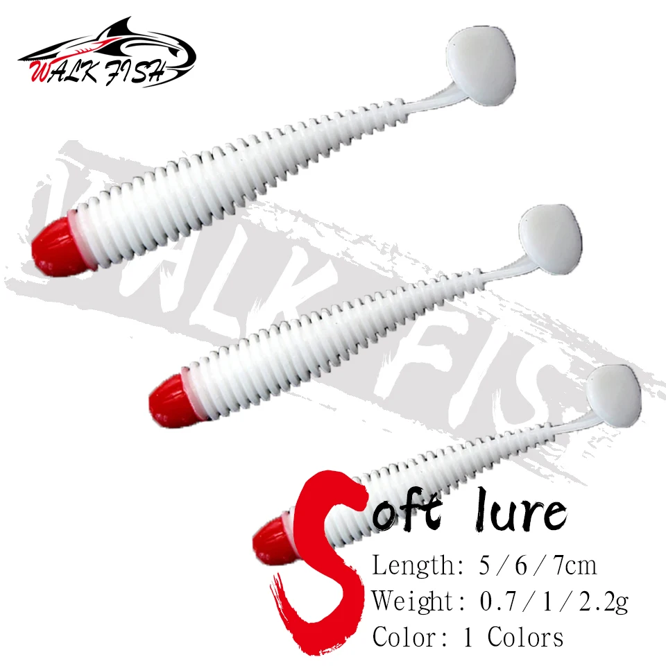 WALK FISH 10 unids/lote 5cm 6cm 7cm señuelo de pesca suave cola en T Wobbler Jigging gusano Artificial silicona Swimbait cebos de pesca