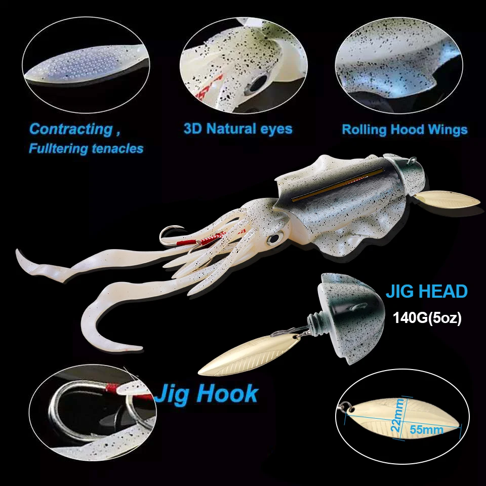 SUNMILE-señuelo de calamar suave para pesca en el mar, anzuelo luminoso/UV de 285g, Wobbler - imagen 3