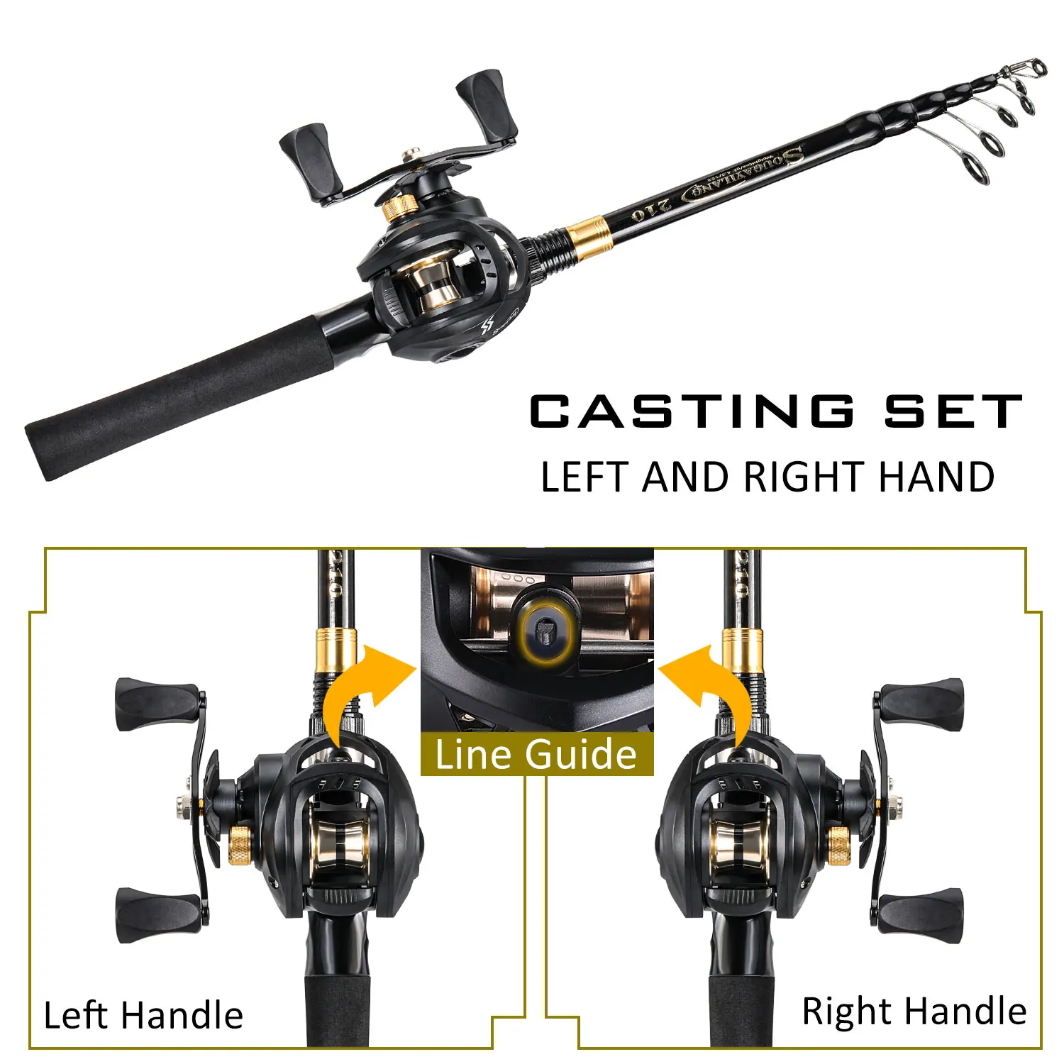 Combo de pesca telescópica Sougayilang, caña de pescar de fibra de carbono de 1,8-2,4 m, arrastre máximo 8,1: 1, carrete de pesca de 11LB con accesorios de pesca - imagen 3