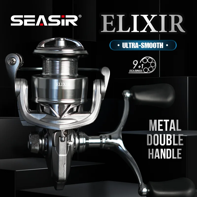 SEASIR ELIXIR Carrete de pesca giratorio de doble balancín, 9 + 1BB, arrastre máximo de 12KG, carrete de aluminio Airdrive, rueda de agua salada, novedad