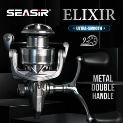 SEASIR ELIXIR Carrete de pesca giratorio de doble balancín, 9 + 1BB, arrastre máximo de 12KG, carrete de aluminio Airdrive, rueda de agua salada, novedad