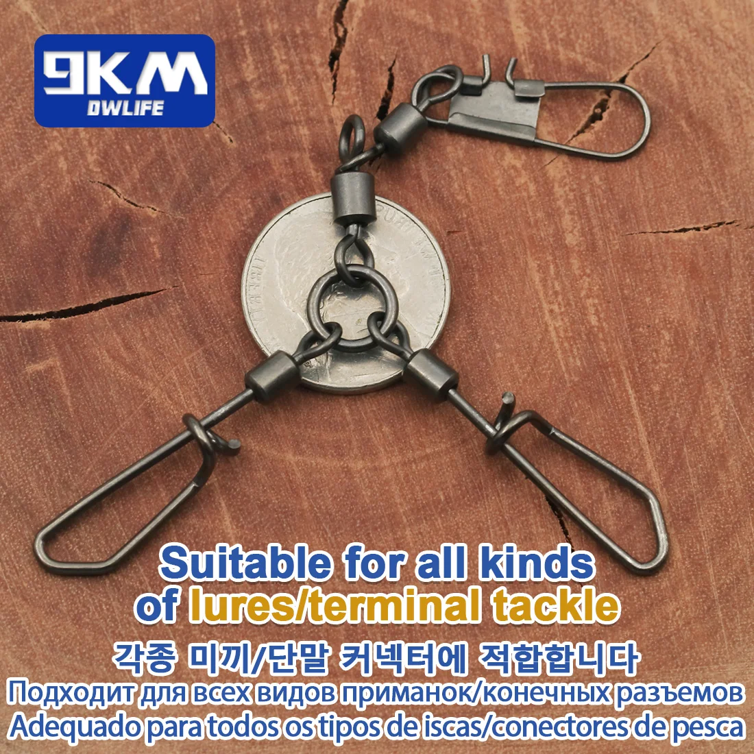 9KM giratorios de 3 vías 5 ~ 20 piezas conector de Clip a presión de calamar plataforma giratoria de agua salada accesorios de aparejos de agua dulce - imagen 5