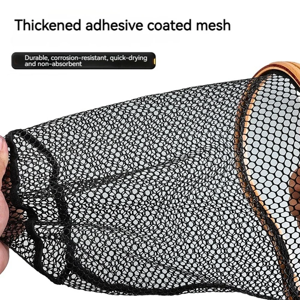 TAKEDO Redes de pesca con mosca Red de aterrizaje de corriente de mosca Red de trucha de malla de goma suave Mango de madera impermeable Red de captura y liberación - imagen 4