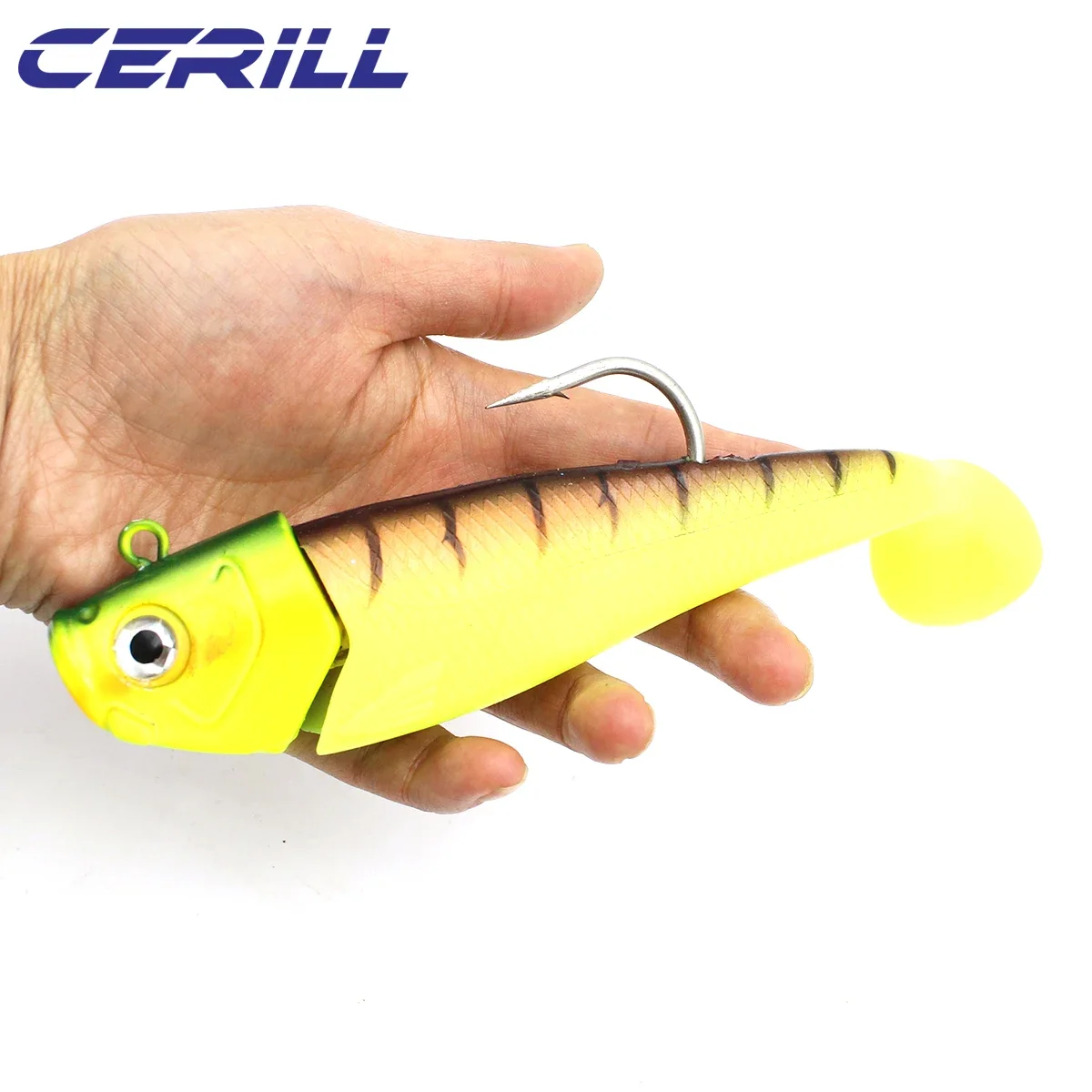 Ceril-señuelo de pesca suave grande, cebo de trucha, cuerpo de bricolaje, plantilla de cabeza, Wobblers, cola de paleta, lubina de mar, sábalo falso de silicona Artificial, 50g, 1 PC - imagen 4