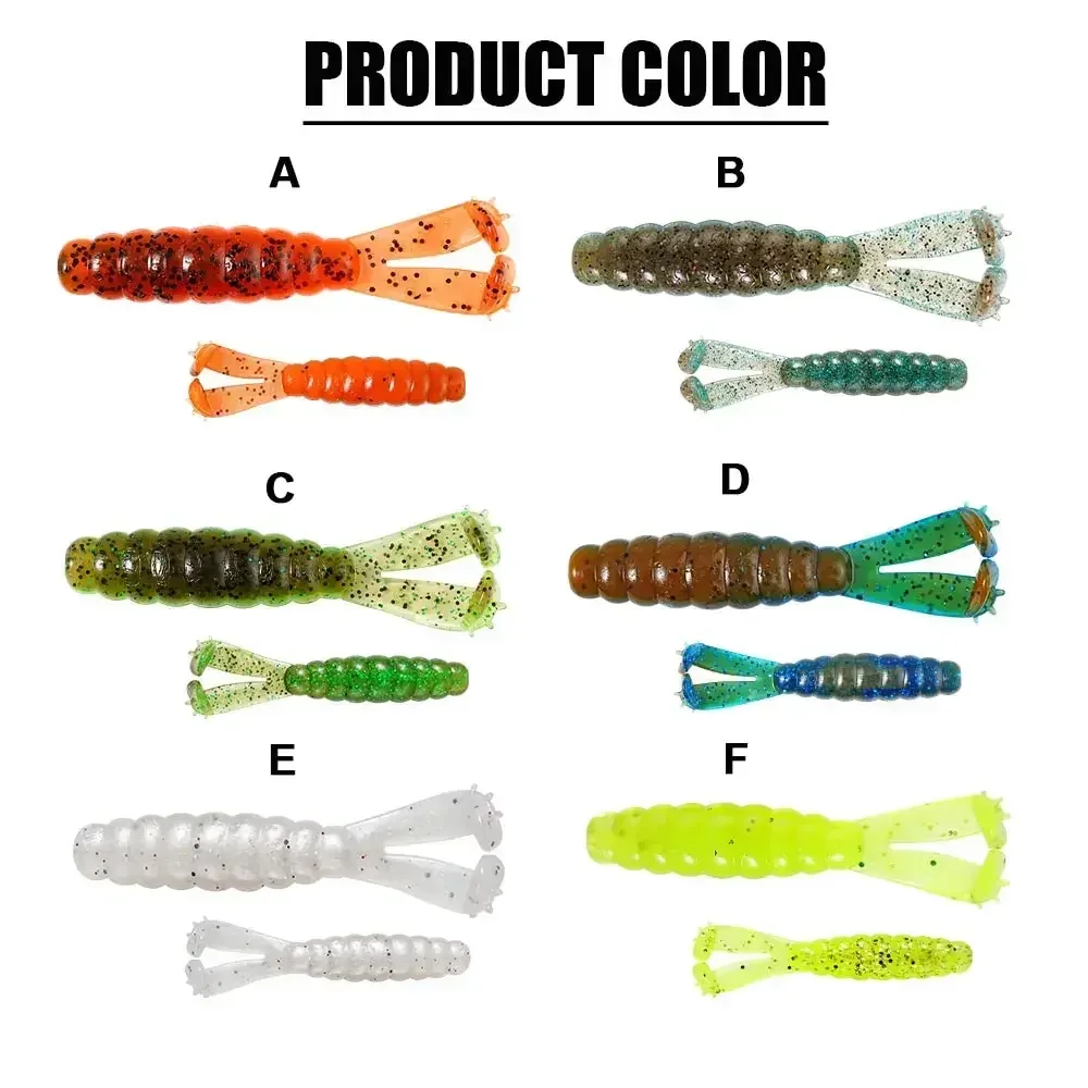 MUKUN 6 uds 7cm 3g TPE dos colas en T cebo suave señuelo de pesca 6 uds cebo de gusano Artificial Wobblers Swim Ned Rig - imagen 4
