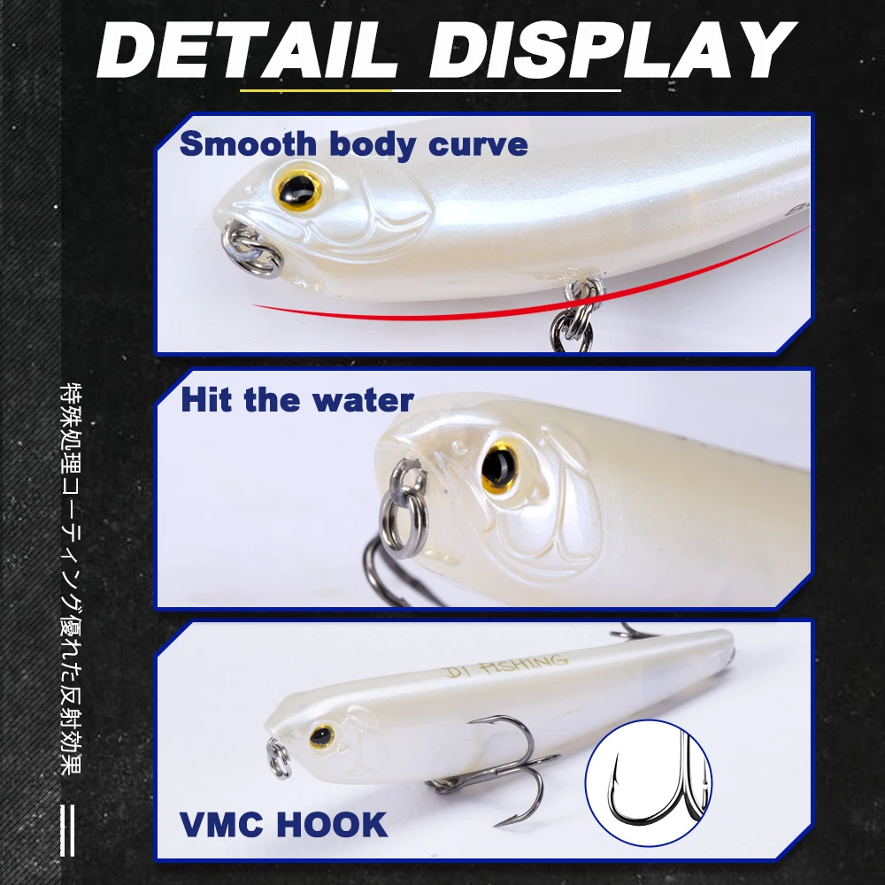 Señuelo de pesca con lápiz de superficie D1, 80mm, 8,5g, Stickbaits, señuelo de pesca de mar Topwater para Lucio, lubina, trucha, prey, planador, aparejos de pesca - imagen 5