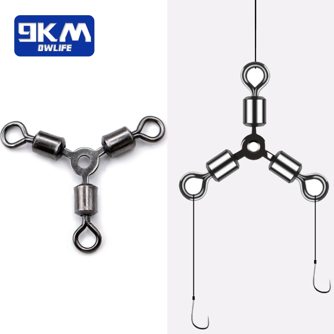 Giratorios de 3 vías, 15 ~ 60 uds., aparejos giratorios de pesca de tres vías, conectores de sedal de pesca de agua salada, giratorios, accesorios para bagre - imagen 4