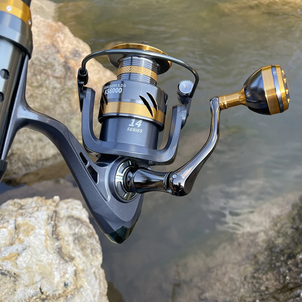 Carretes giratorios para pesca de carpa, bobina de alta velocidad, ultraligera, suave y resistente, arrastre máximo de 12Kg, 5,2-2000, 7000: 1 - imagen 2