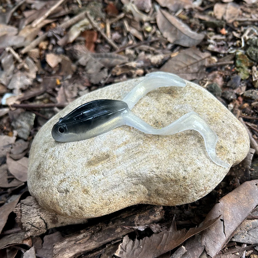 Señuelos de pesca tipo rana grande de PVC suave, 4 Uds., con doble cola rizada, cebo Artificial de postura de rana para lubina, trucha, Lucio, pez Swimbait - imagen 5