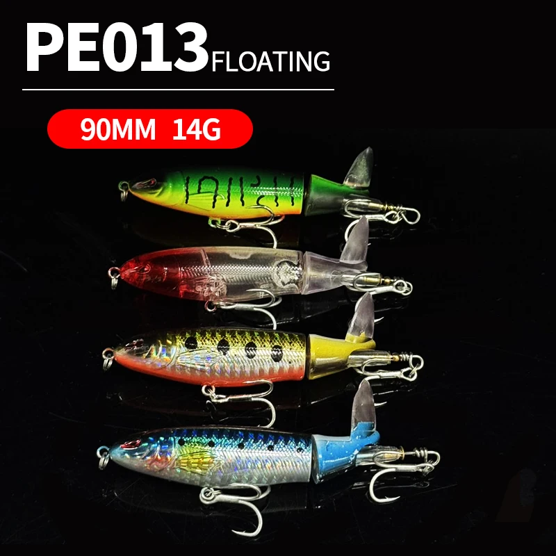 Señuelo de pesca Topwater de 14g y 90mm, cebo Artificial Whopper Popper duro, superficie trasera giratoria suave, Swimbait, suministros de pesca