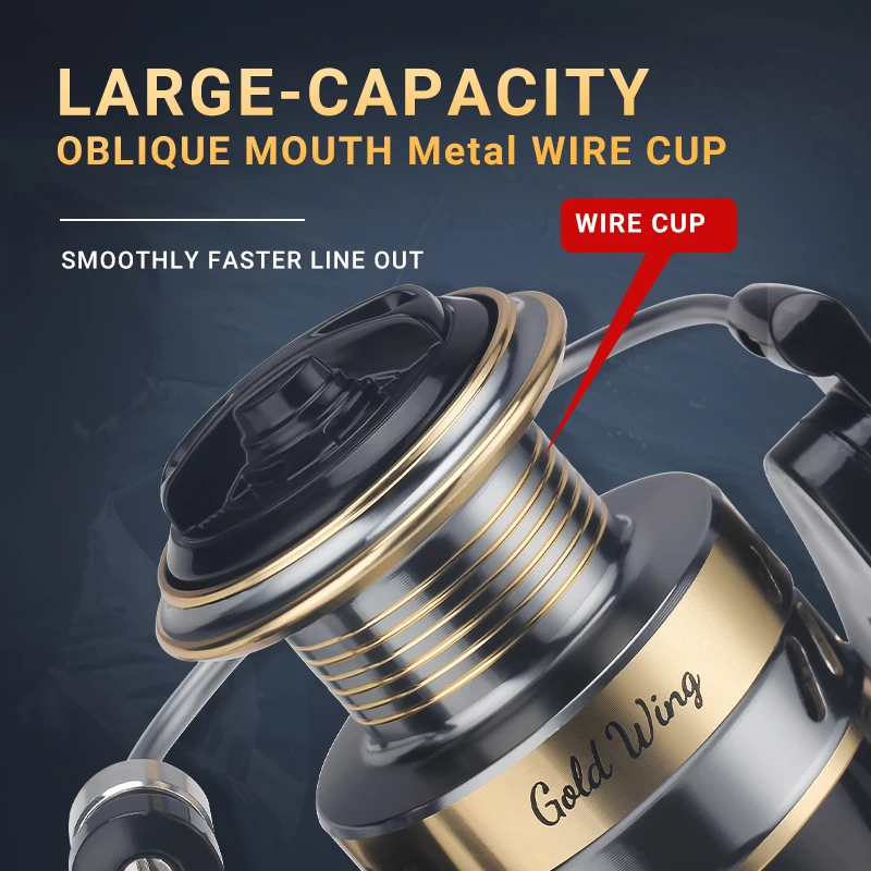 Carrete de pesca giratorio GoldWing 500-7000, carrete de Metal 5,2: 1 4,7:1, relación de engranaje 13-26,5 libras, arrastre máximo para agua dulce y salada - imagen 2