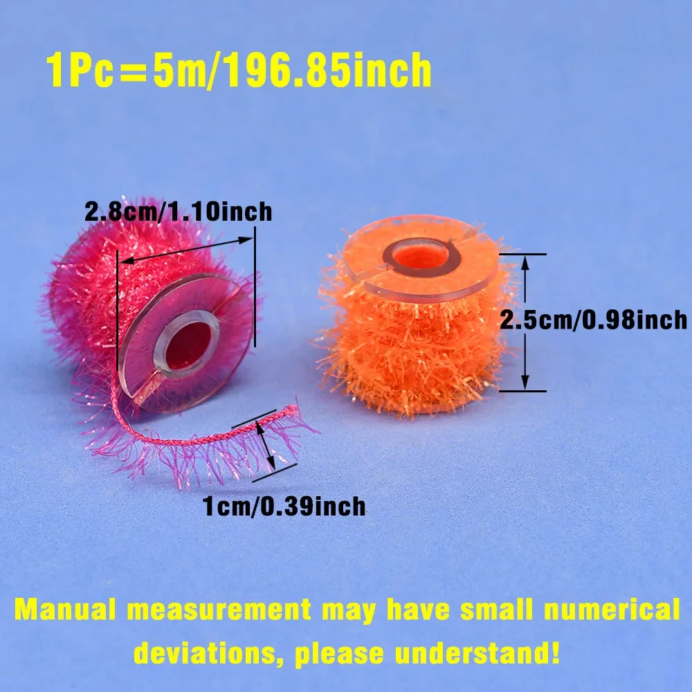 12 carretes de oropel multicolor, línea de chenilla, línea de Flash de cristal, Total de 60M, Material de atado de pesca con mosca para insectos ninfáticos Scud - imagen 4
