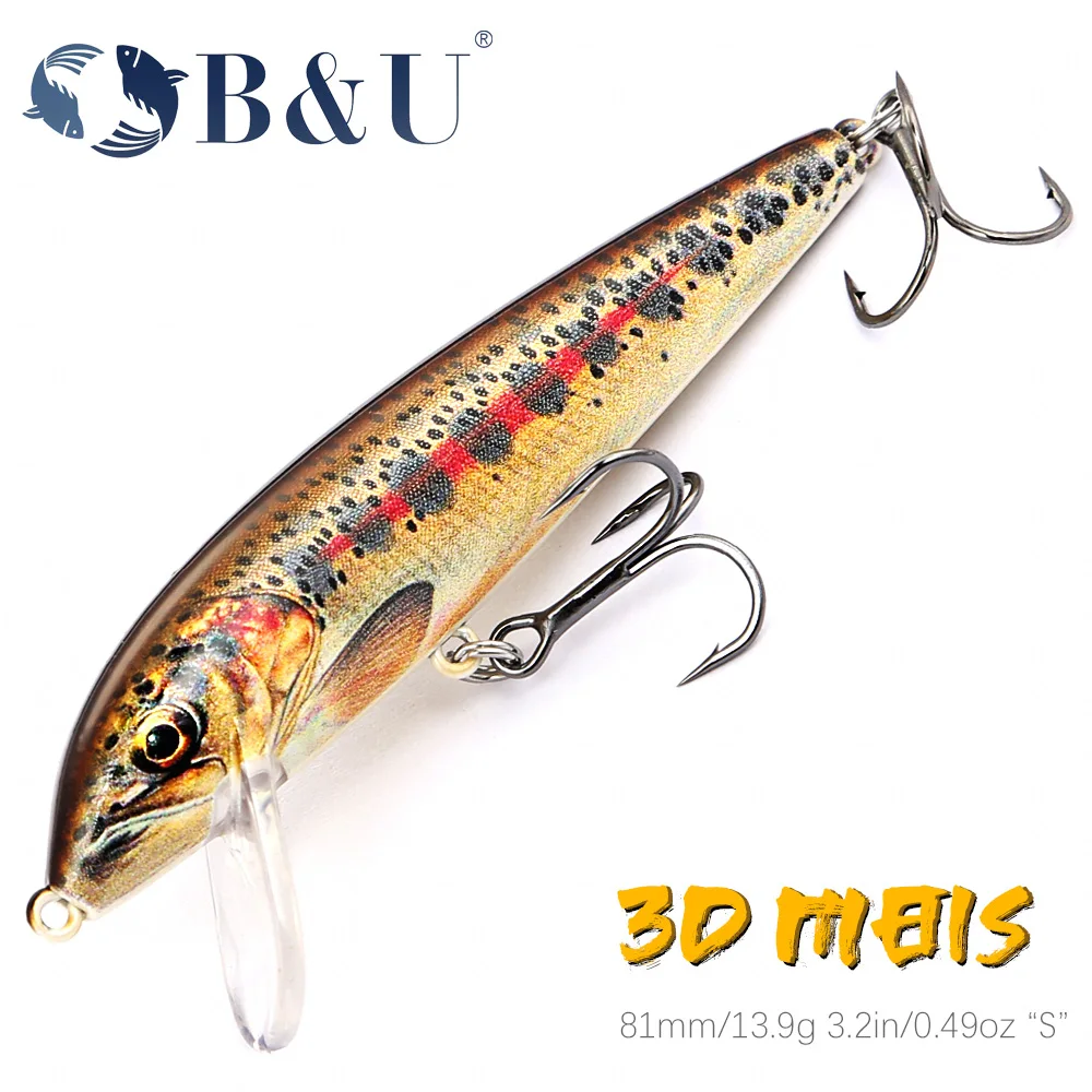 B & U-señuelo de pesca Wobbling, pececillo que se hunde de 80mm, cebos artificiales para lubina, perca, Lucio, trucha, cebo duro, aparejos de pesca Jerkbait - imagen 4