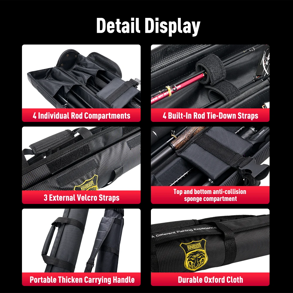 Kingdom-funda portátil para caña de pescar, bolsa portadora de carrete de caña de pescar de gran capacidad, carcasa dura, aparejos de caña multiusos, 125/135/145cm - imagen 3