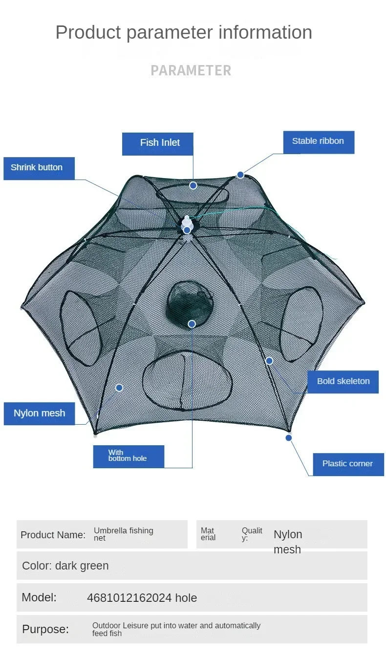 Red de pesca de 12 agujeros, red hexagonal portátil plegable para peces, red de fundición, cangrejo, camarones, trampa para tanque, jaulas de China, malla barata - imagen 4