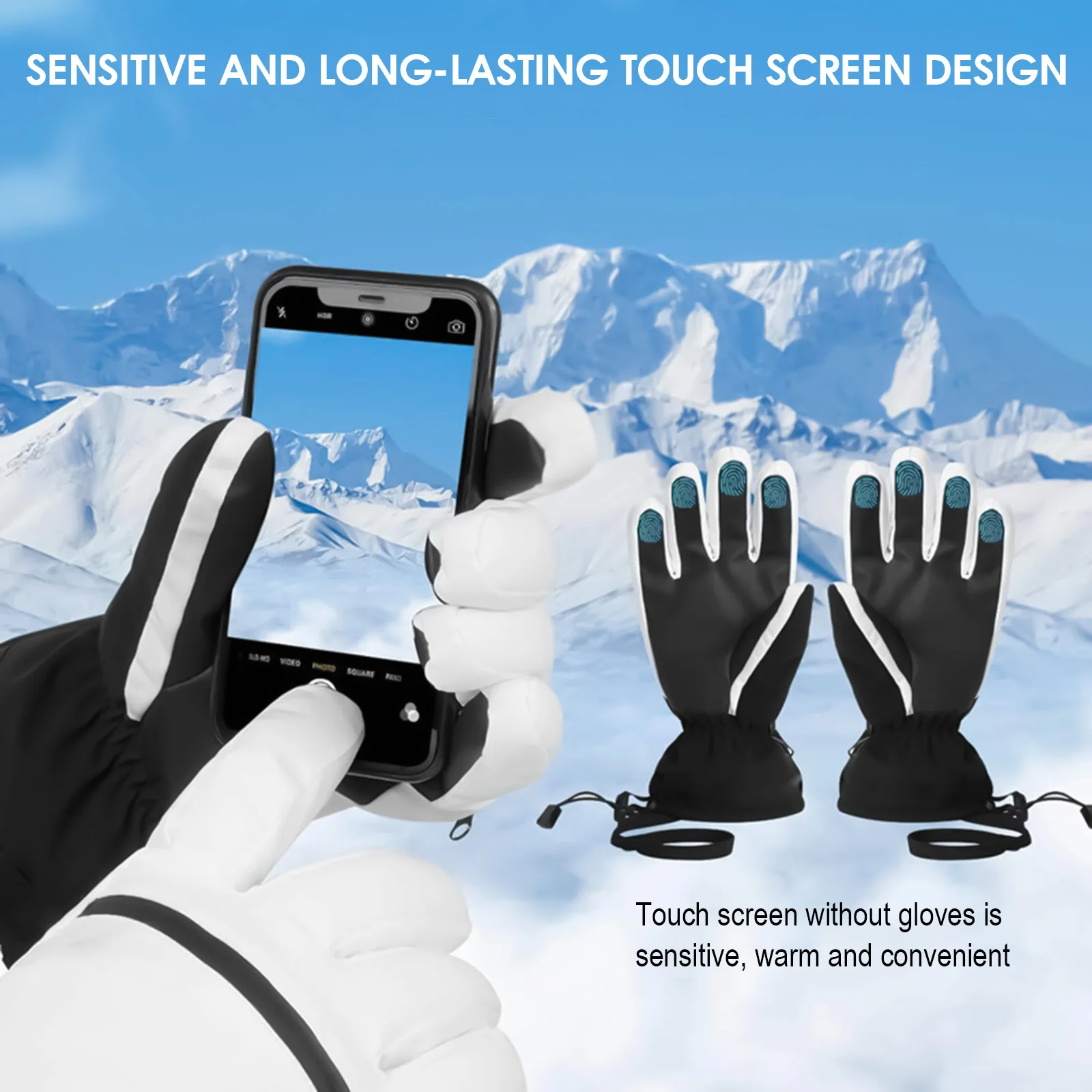 Guantes de esquí de invierno, manoplas gruesas de felpa con pantalla táctil, guantes de felpa con dedos completos a prueba de viento para ciclismo, montar, pescar y esquiar