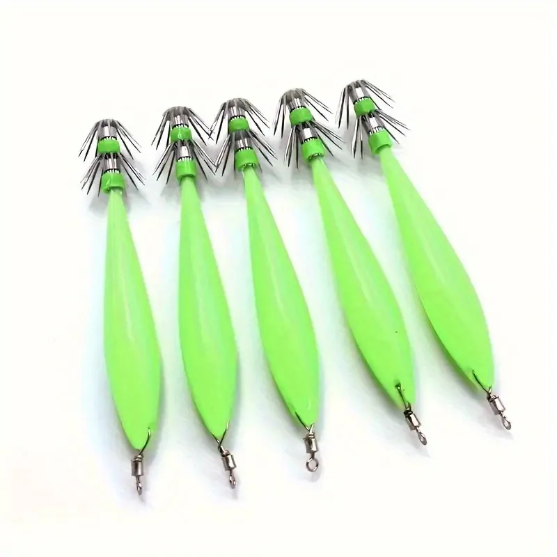 Ackibbik-anzuelos de calamar luminosos, anzuelos fluorescentes, manga de sepia, plantilla de calamar, cebos de pesca nocturna, 5 unids/set - imagen 4