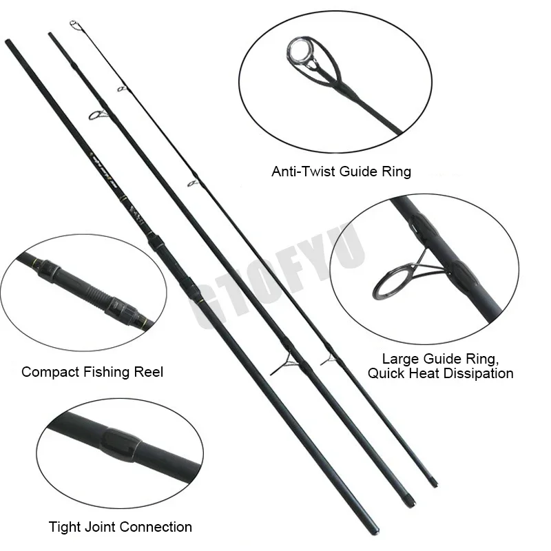 Cañas de pescar de carpa súper duras 3,3 m 3,6 m 3,9 m fibra de alto carbono 3 secciones alimentador caña de pescar pesca de viaje caña de playa larga - imagen 4
