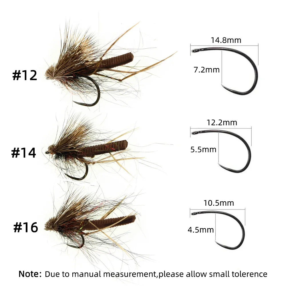 Wifreo 6 piezas # 12 # 14 # 16 espuma trasera marrón pelo de alce Caddis mosca sin púas pesca con mosca flotante moscas secas trucha Grayling señuelo cebo - imagen 4