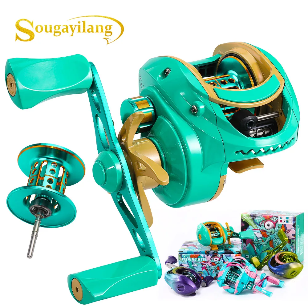 Carrete de Pesca Sougayilang Baitcasting, herramientas de Pesca con señuelo, relación de engranaje 7,2: 1, carrete Baitcaster, arrastre máximo de 10kg para Pesca de lubina