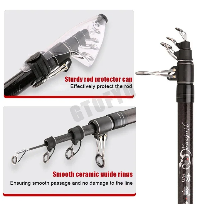 Caña de pescar telescópica de 2,1 M, 2,7 M, 3,6 M, 3,9 M, 4,5 M, caña de pescar de carbono para viajes, Surf, pesca giratoria, señuelo eléctrico, Baitcasting, distancia, caña de lanzamiento - imagen 2