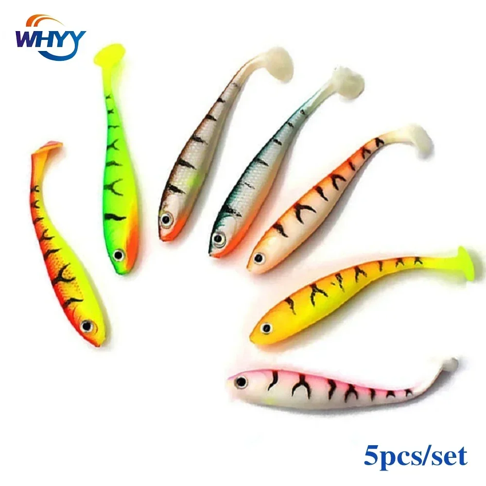5 unids/lote señuelo de pesca cebo de cola en T señuelos blandos cebo de silicona pesca en el mar Swimbait Wobblers aparejos de pesca