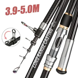 Caña de pescar telescópica de carbono, caña de pescar giratoria portátil para barco, agua salada, agua dulce, Surfcasting, 3,9 M-4,5 M