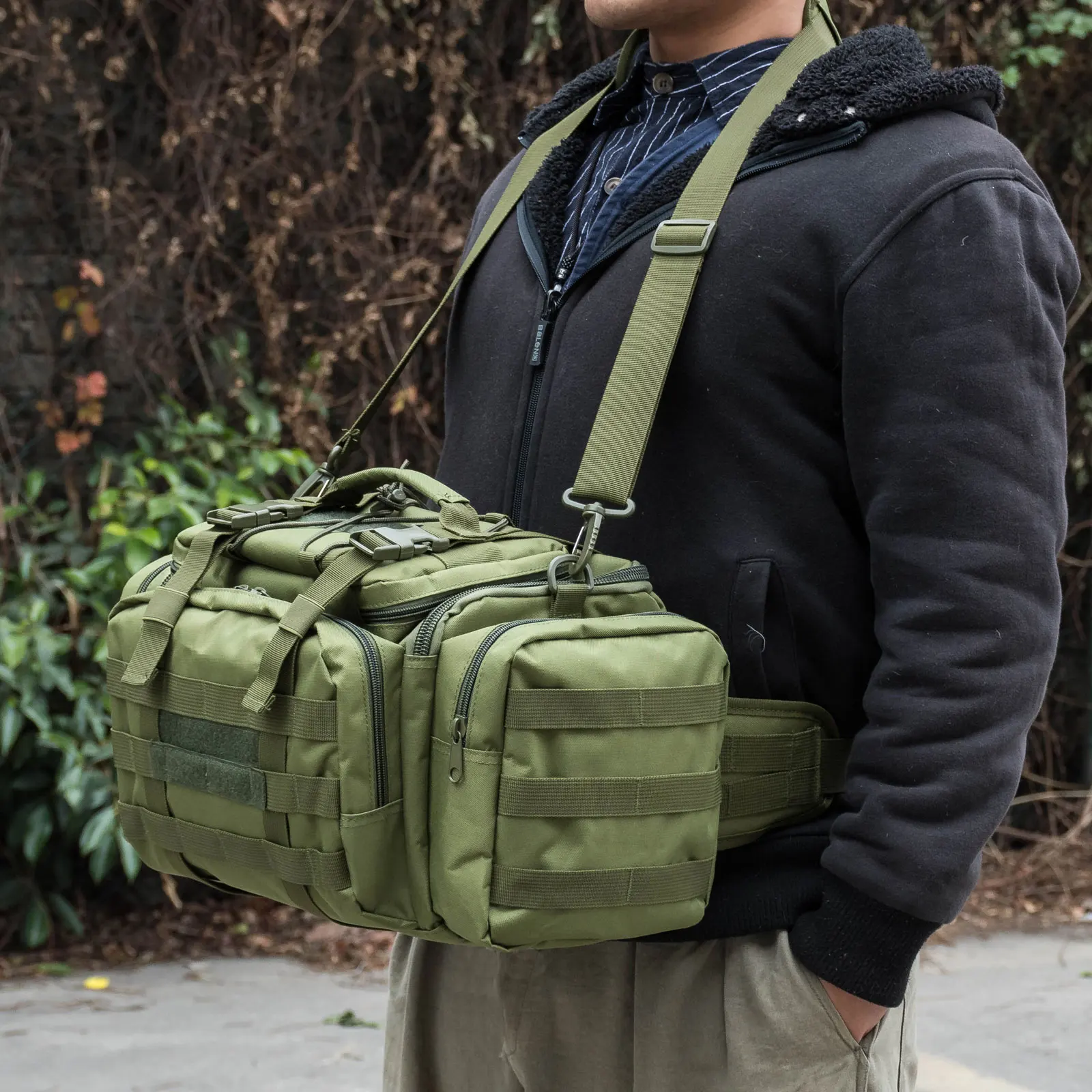 Bolsa multifuncional para aparejos de pesca de alta capacidad para hombre, bolso de hombro de cintura, estuche de almacenamiento de lona para acampar al aire libre y caza - imagen 5