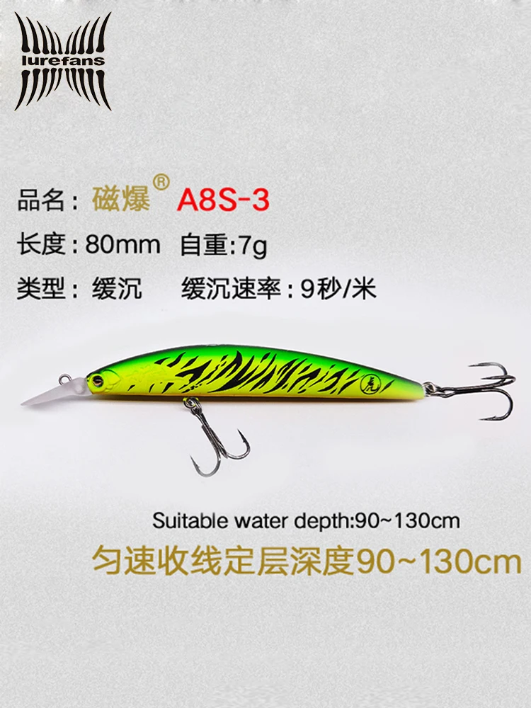Nuevo Señuelo de pesca Lurefans A8S-2/S-3 con refuerzo magnético, pececillo que se hunde, 6,9g/7g, capa de natación completa, cebo duro Wobbler de tiro largo - imagen 5