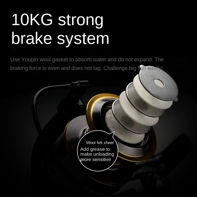 Carrete de Pesca HE500-7000, arrastre de 10kg, carrete de agarre de bola de Metal/EVA, carrete giratorio de agua salada para Pesca de carpa - imagen 4