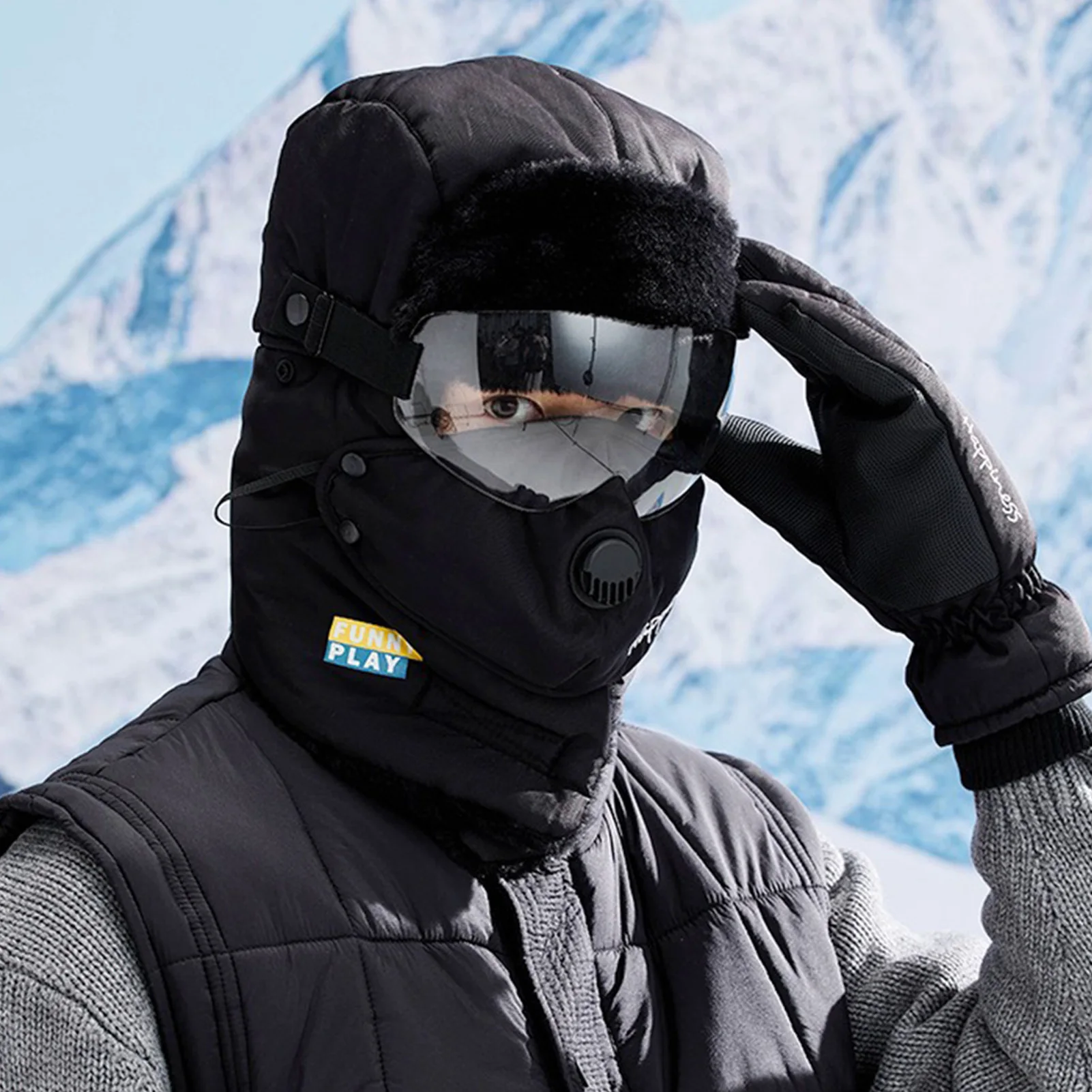 Gorro cálido de invierno con gafas para hombres y mujeres, gorros de felpa cálidos a prueba de viento para exteriores, gorros deportivos de terciopelo suaves y cómodos - imagen 2