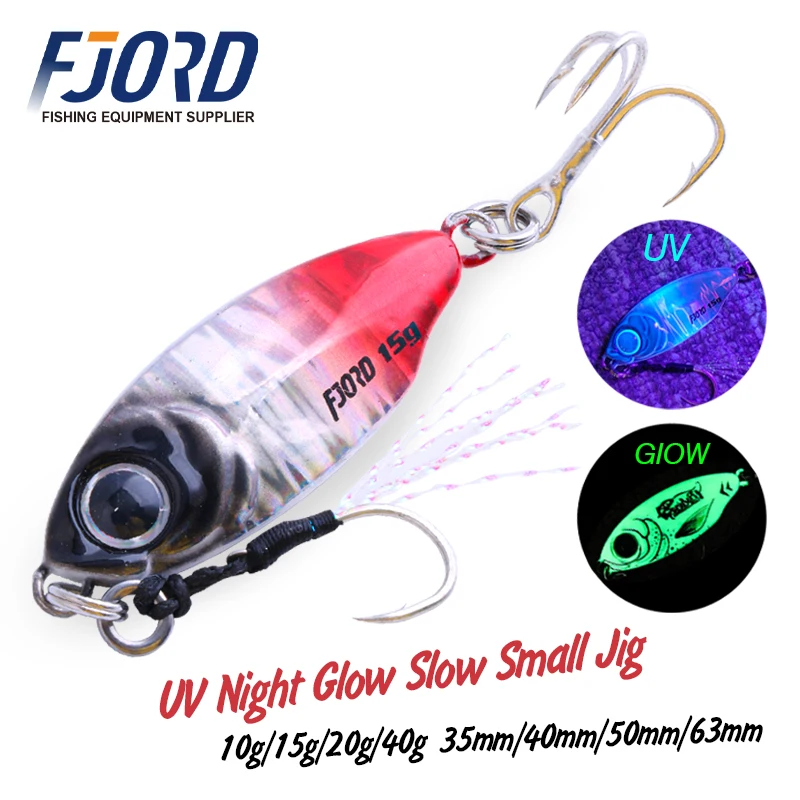 FJORD 10g 15g 20g 40gJig señuelo duro Micro mar de hundimiento lento Shore Casting plantilla de Metal UV noche brillo cebo aplanamiento suministro de pesca
