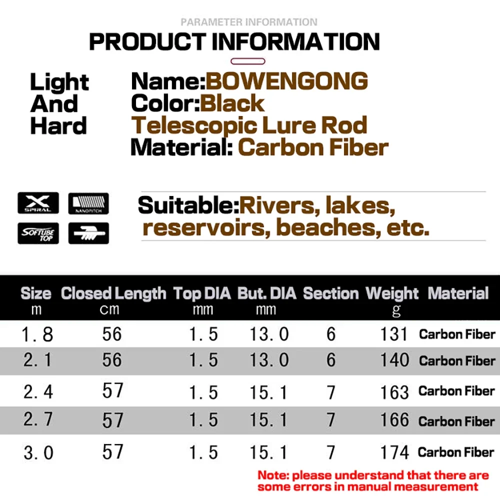 Caña de pescar telescópica ultraligera, peso de 1,8 M, 2,1 M, 2,4 M, 2,7 M, 3M, caña de pescar giratoria de acción rápida, peso del señuelo 10-20g - imagen 5