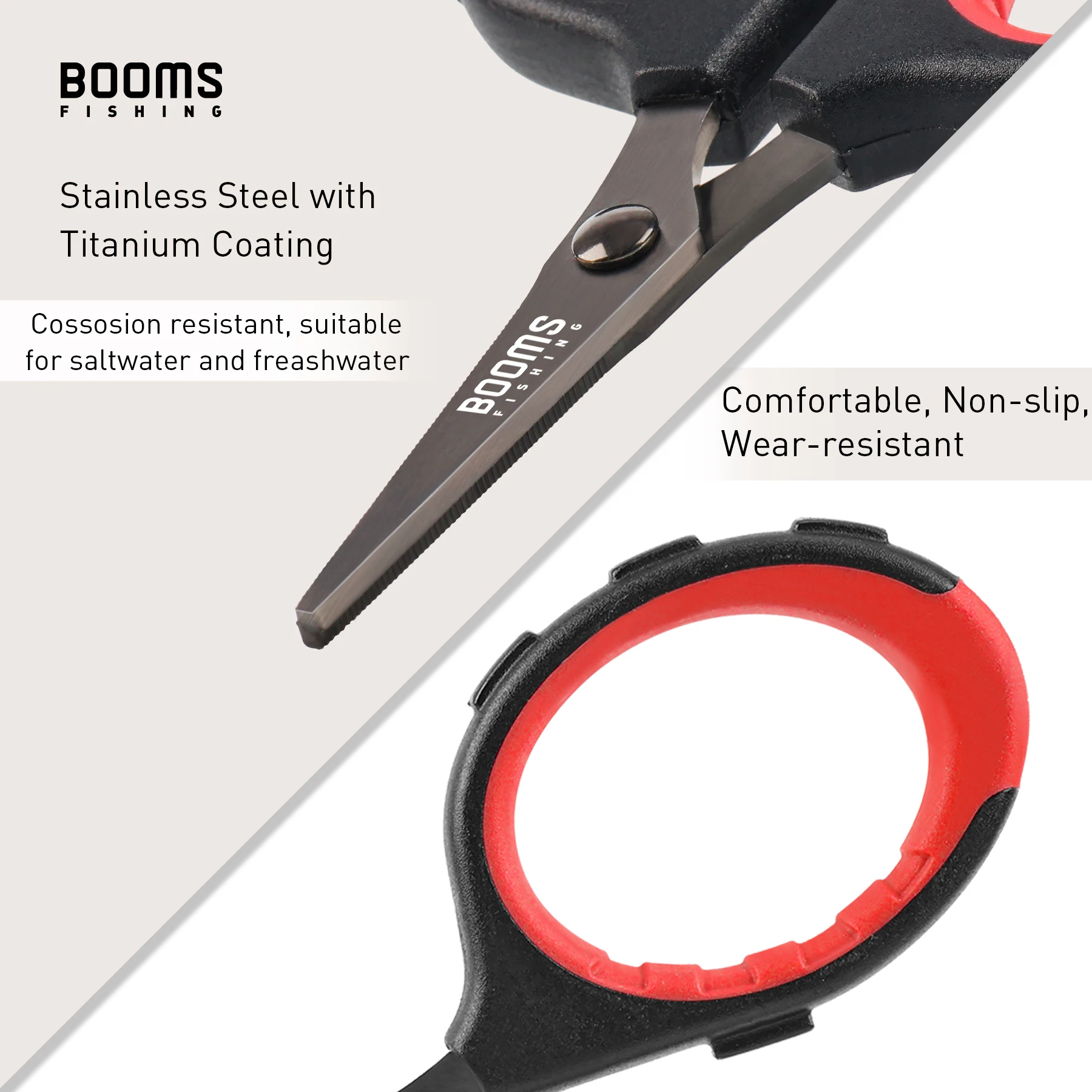Booms Fishing S05 tijeras de alambre trenzado, acero inoxidable, recubrimiento de titanio, Mango antideslizante antioxidante, Herramientas afiladas de corte de línea de pescado - imagen 4